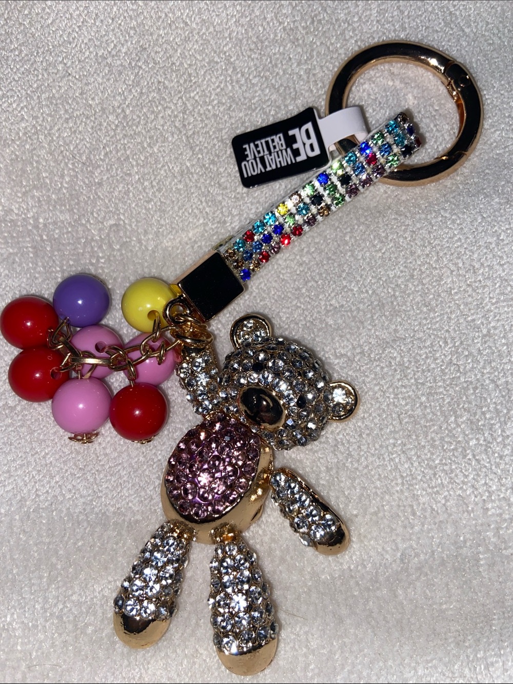 NWT keychain/Bag charm Crystal Teddy Bear&balloons charm w/Colorful Bead Charm - Picture 2 of 8